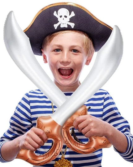 2 silberne aufblasbare Piratensäbel 68cm
