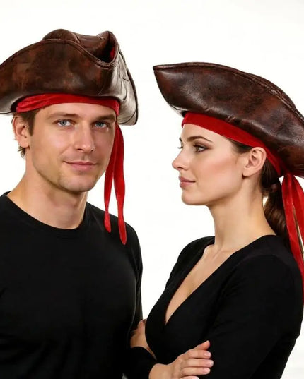 Brauner Piratenhut Seitenansicht mit Bandana Detail