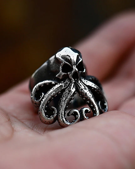Gothic Totenkopf-Oktopus Ring