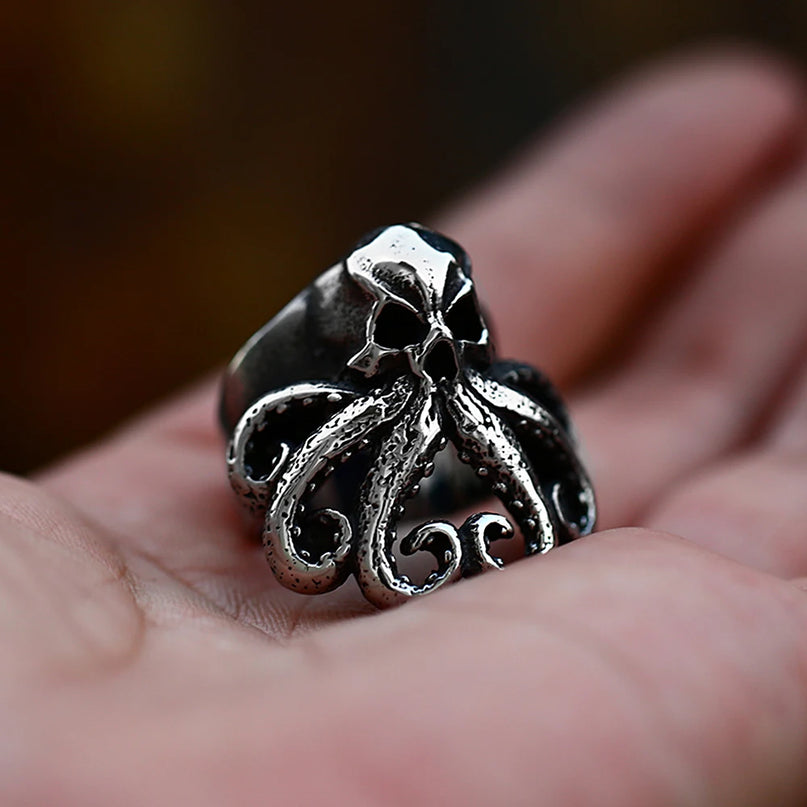 Gothic Totenkopf-Oktopus Ring