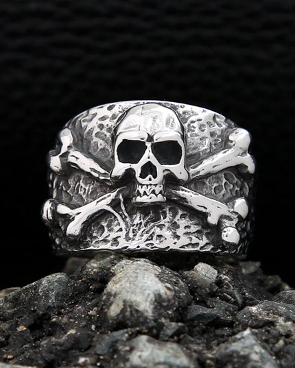 Punk Totenkopf-Ring mit Kreuzknochen