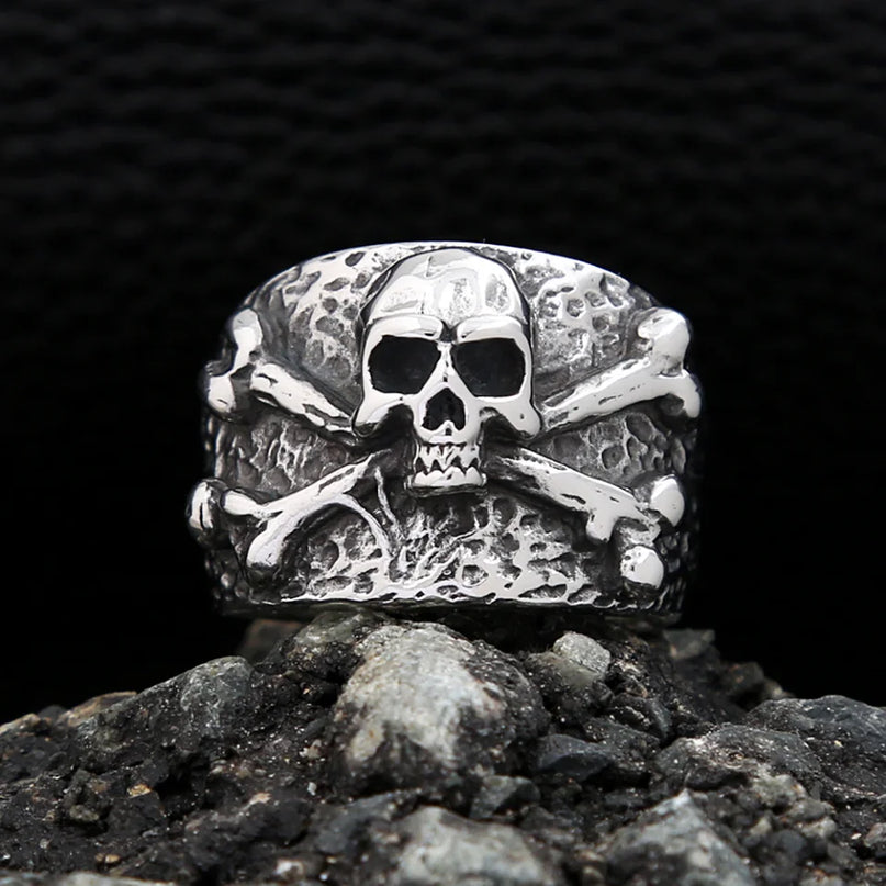 Punk Totenkopf-Ring mit Kreuzknochen