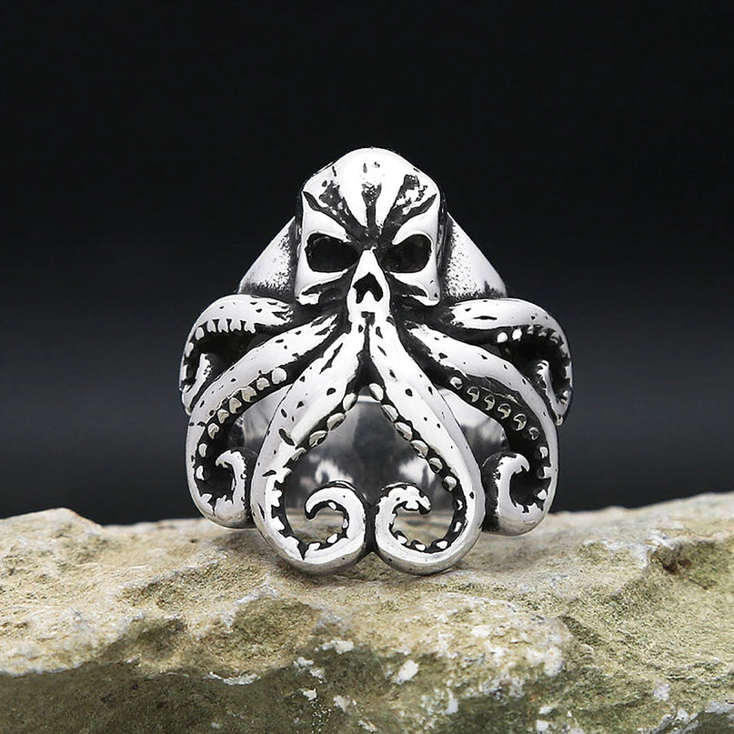 Silberner Kraken-Skull Ring fur Manner