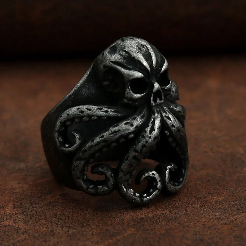 Silberner Skull Ring mit Krakenarmen