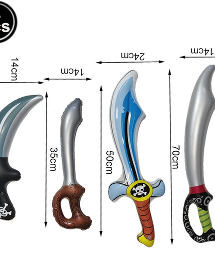 Piraten Säbel Geburtstag Set mit 4 aufblasbaren Schwertern in verschiedenen Grossen und Designs, PVC