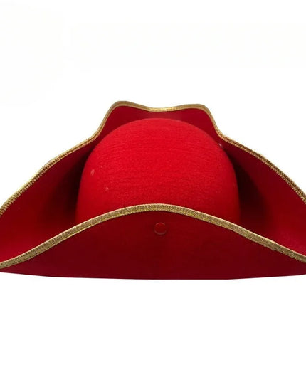 Piratenhut Kinder rot mit goldener Zierborte Dreispitz Frontansicht