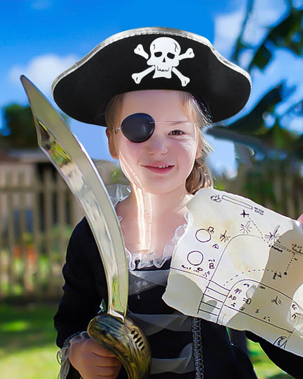 Piratenhut schwarz Filz Kinder Totenkopf Rueckansicht
