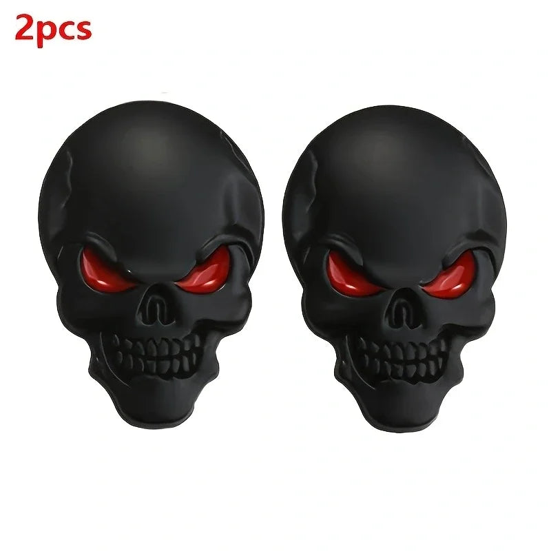 Totenkopf Aufkleber Schwarz 3D Metall 2er Set rote Augen
