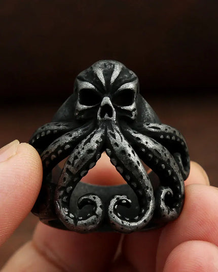 Schwarzer Kraken-Skull Ring mit Tentakeln