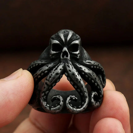 Schwarzer Kraken-Skull Ring mit Tentakeln