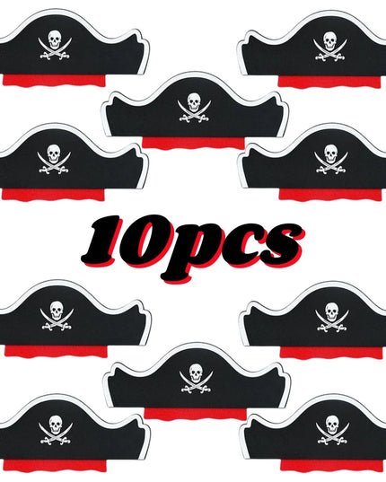 Piratenhut Schwarz Silber 10er Set Filz Totenkopf