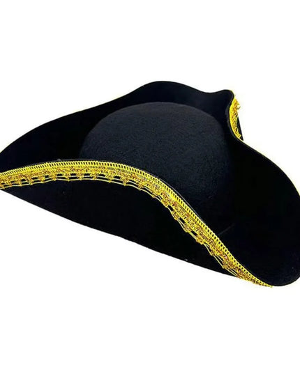 Piratenhut schwarz Dreispitz mit goldener Zierborte
