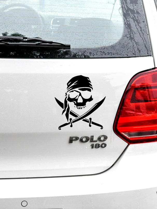 Totenkopf Aufkleber schwarz vier Groessen Uebersicht