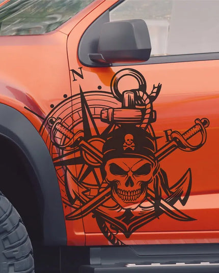 Piraten Totenkopf Autoaufkleber rote Folie Detailansicht