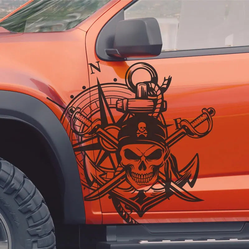 Piraten Totenkopf Autoaufkleber rote Folie Detailansicht