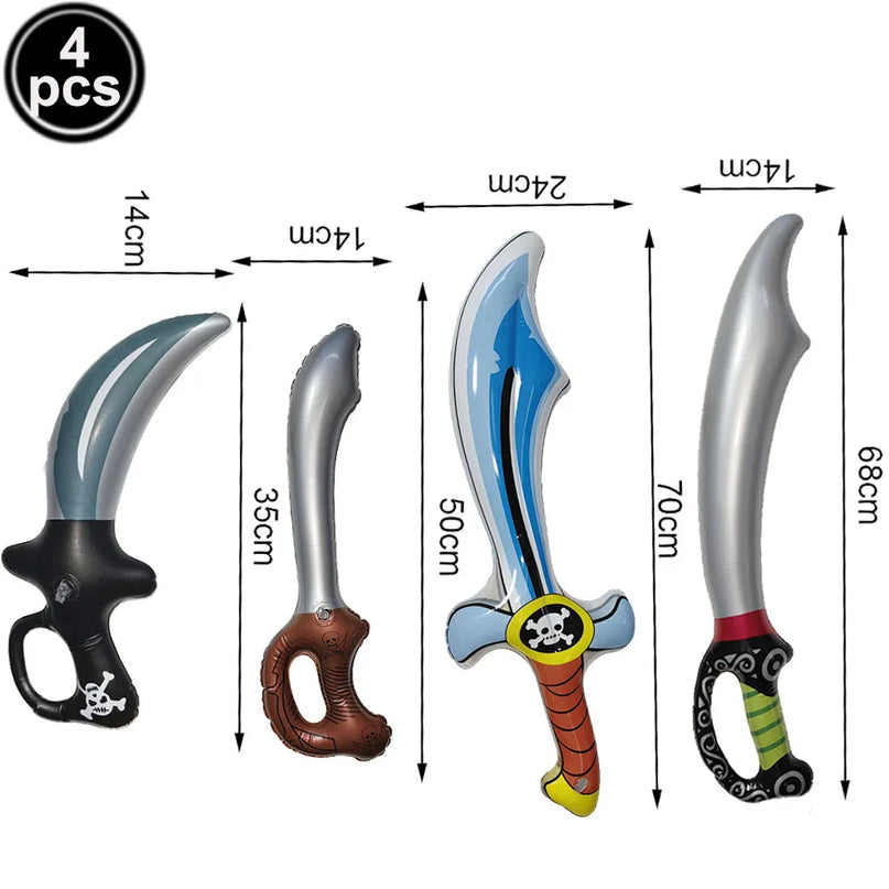 Piraten Waffe Spielzeug Set mit 4 aufblasbaren Schwertern in verschiedenen Groessen von 35 bis 70cm, PVC