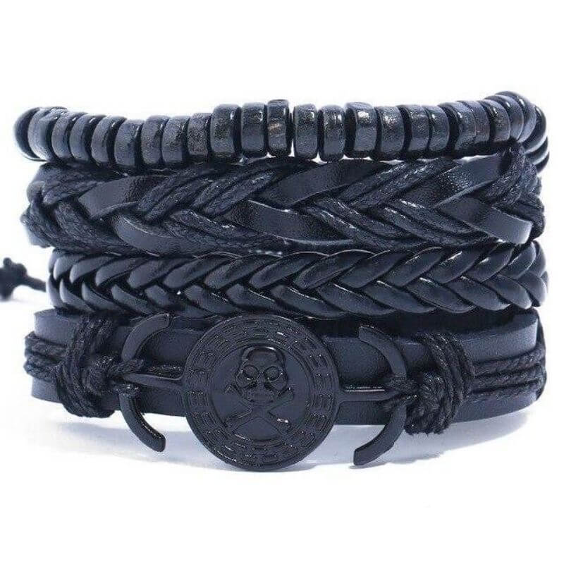 Piratenarmband - dunkler Schädel (Leder)