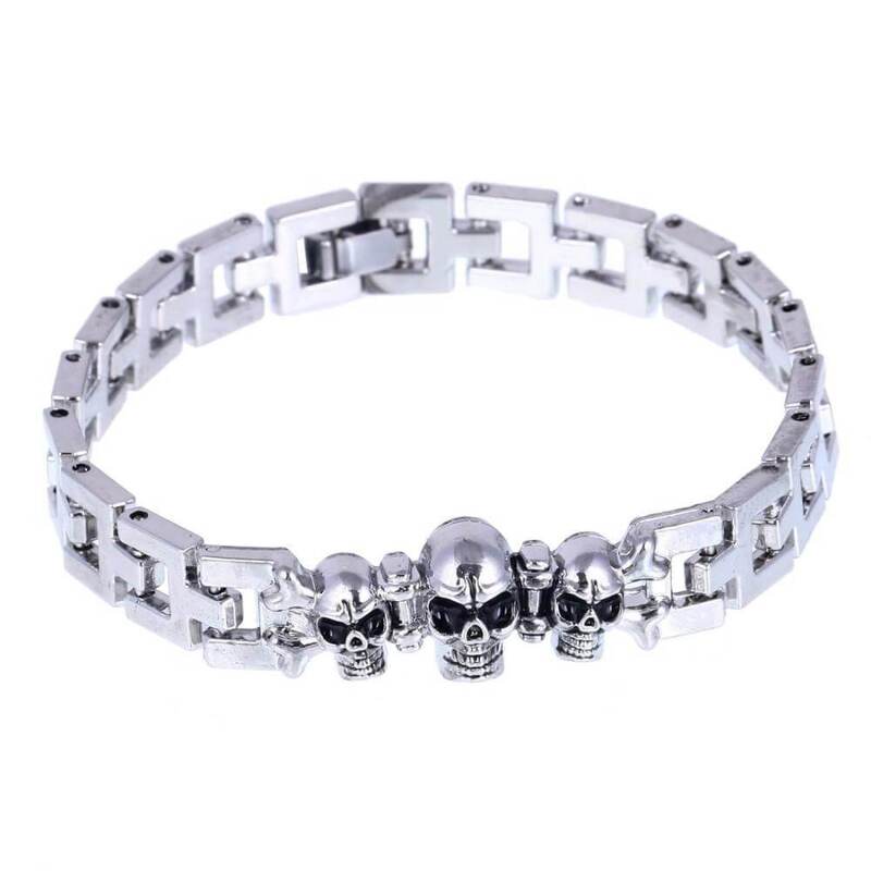 Piratenarmband - dreifache Schädel (Stahl)