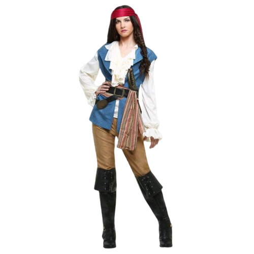 Piratenfrau Verkleidung - karibisches Blau (Größe L)