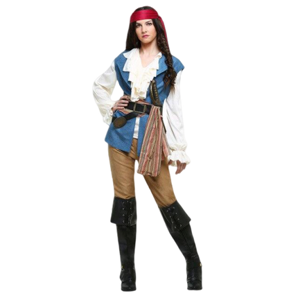 Piratenfrau Verkleidung - karibisches Blau (Größe L)